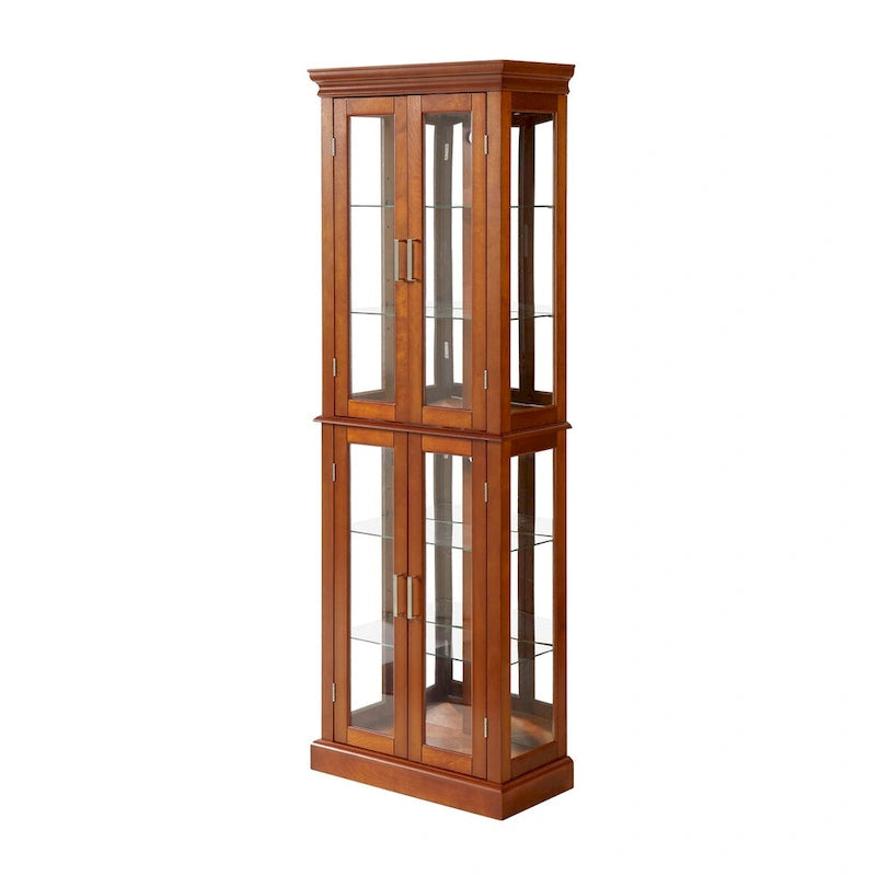 Vitrina clásica de madera con puertas de vidrio e iluminación interior
