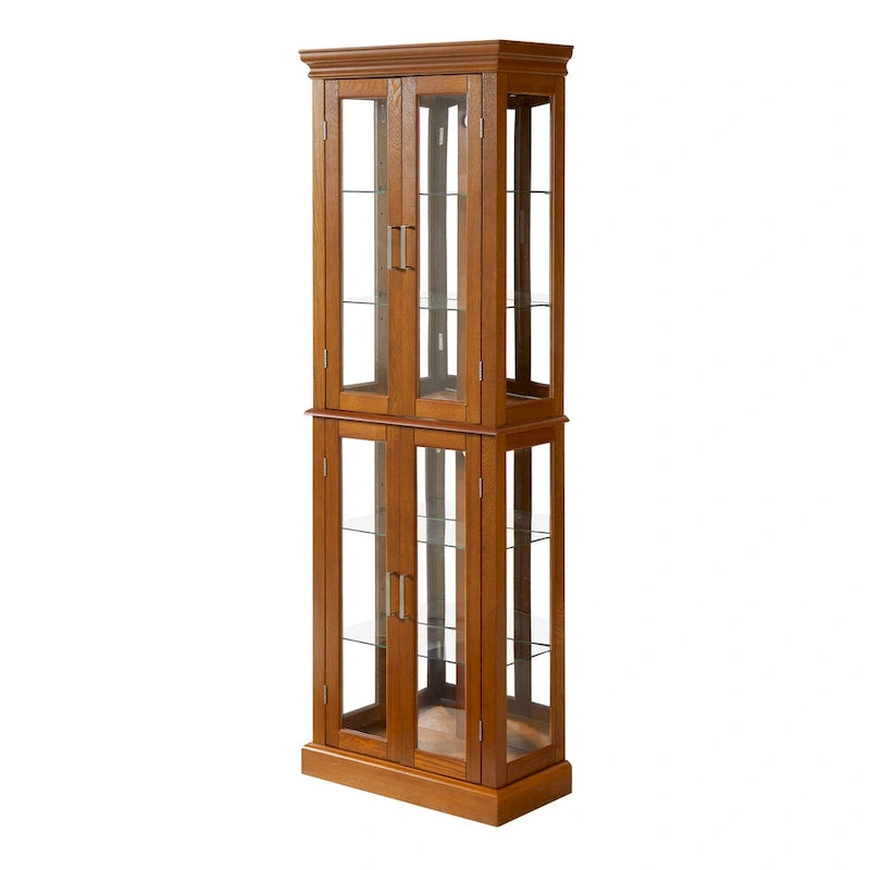 Vitrina clásica de madera con puertas de vidrio e iluminación interior