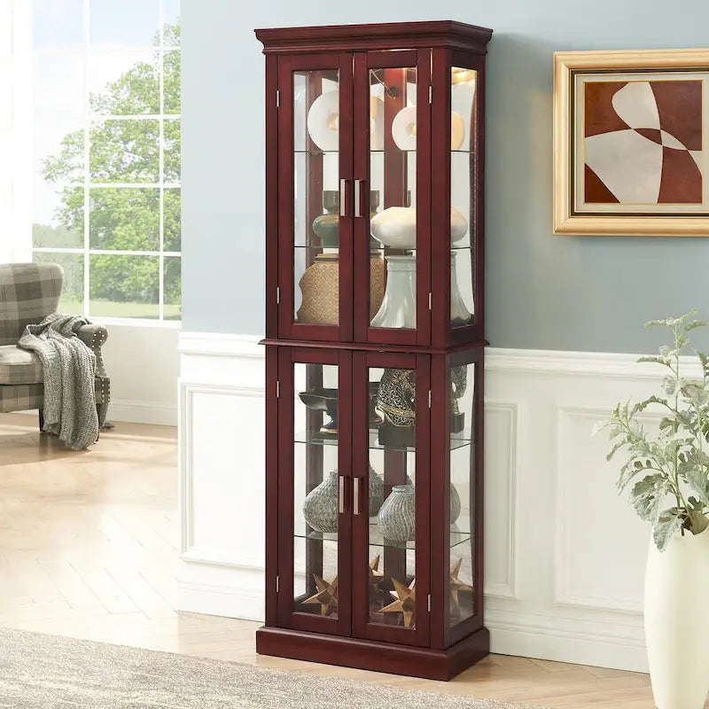 Vitrina clásica de madera con puertas de vidrio e iluminación interior