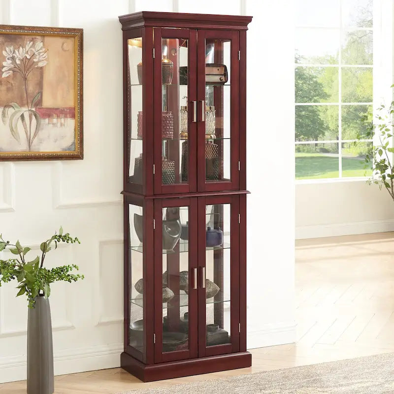 Vitrina clásica de madera con puertas de vidrio e iluminación interior