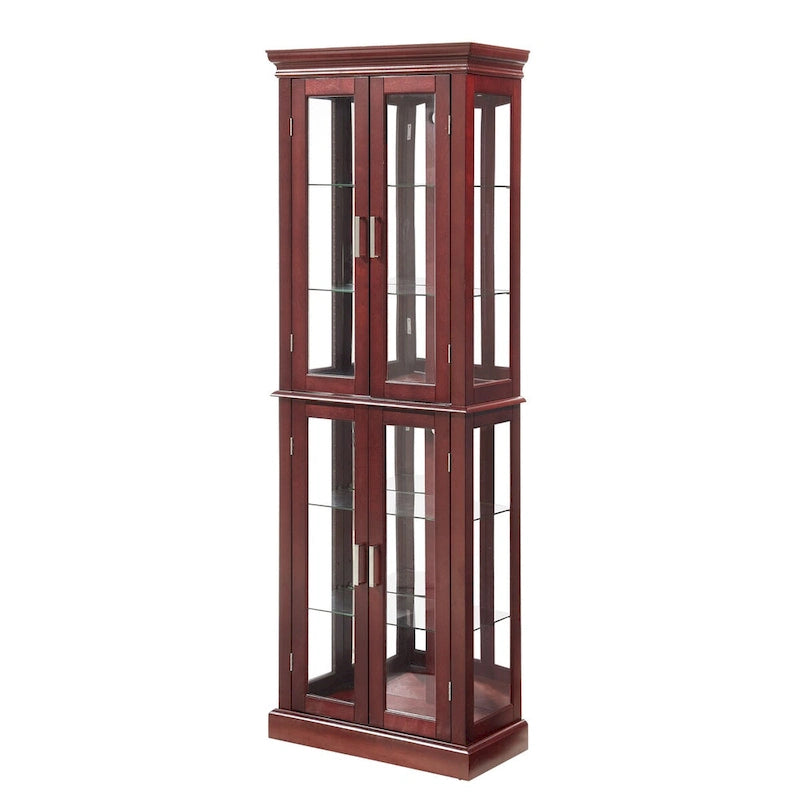 Vitrina clásica de madera con puertas de vidrio e iluminación interior