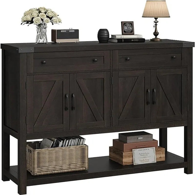 Farmhouse Buffet Cabinet with Barn Style Doors and Storage Drawers