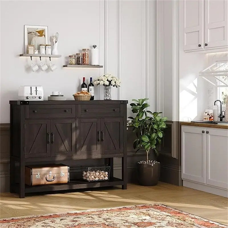 Farmhouse Buffet Cabinet with Barn Style Doors and Storage Drawers