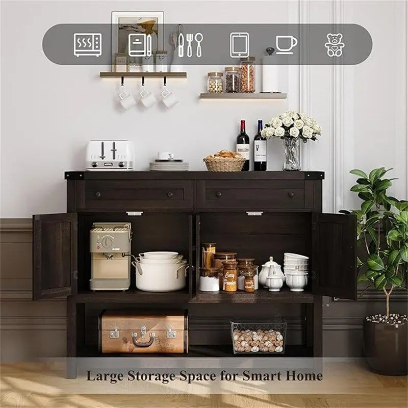 Farmhouse Buffet Cabinet with Barn Style Doors and Storage Drawers