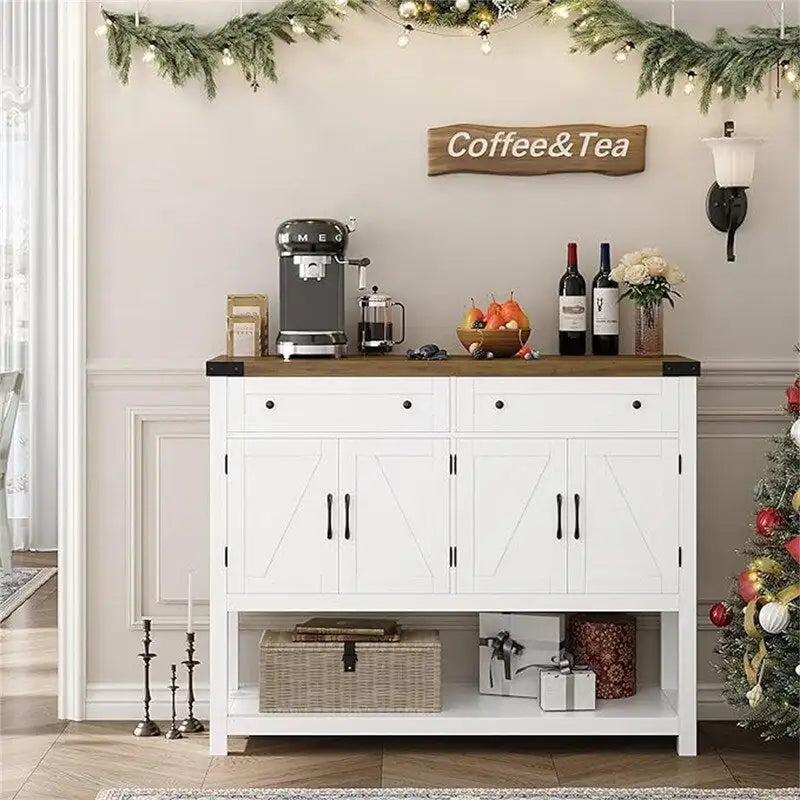 Farmhouse Buffet Cabinet with Barn Style Doors and Storage Drawers
