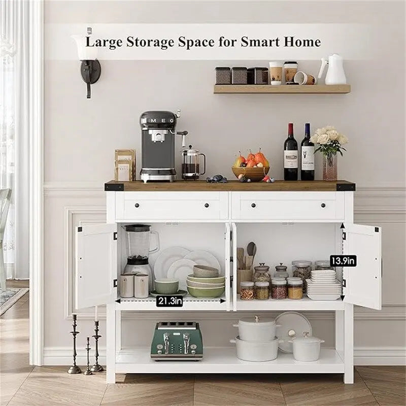 Farmhouse Buffet Cabinet with Barn Style Doors and Storage Drawers