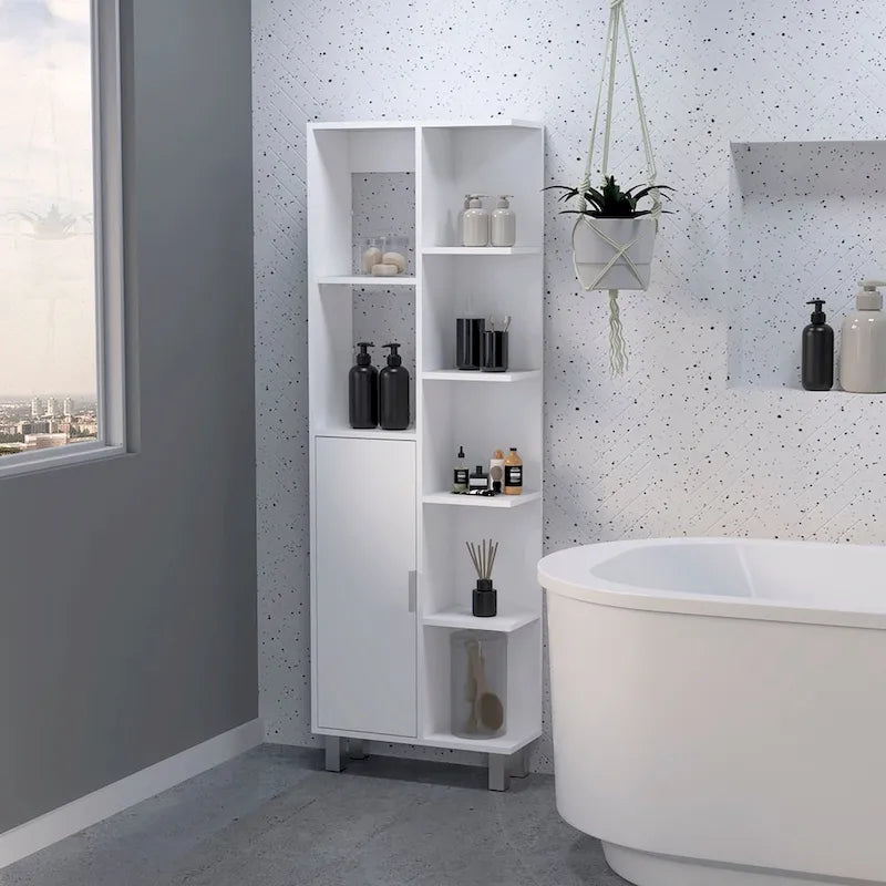 Modern White 9-Shelf Linen Cabinet for Bathroom