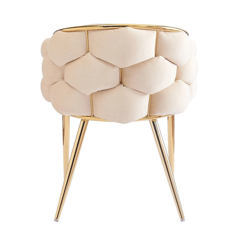 Sillón decorativo moderno de terciopelo con respaldo tejido y patas doradas